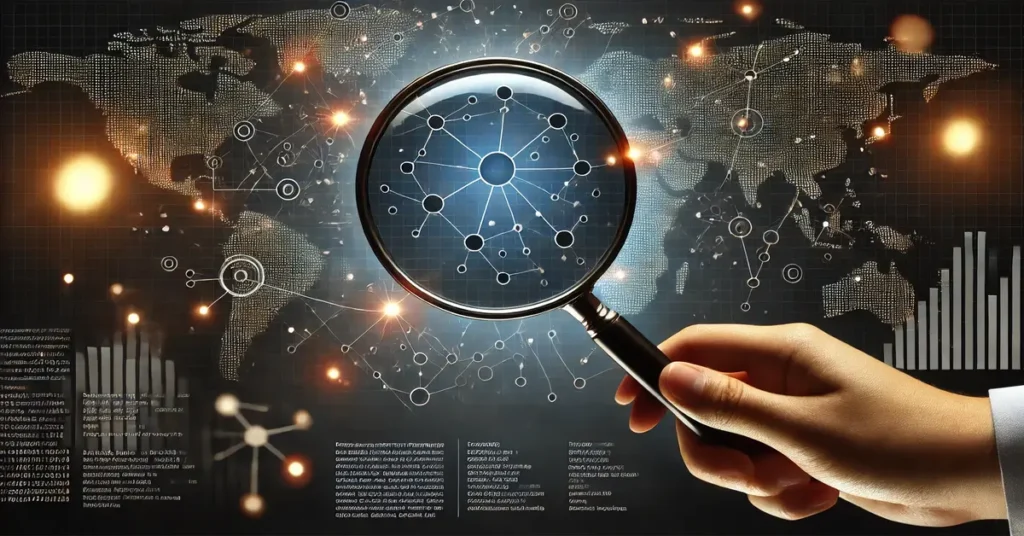 A digital magnifying glass representing semantic search in NLP